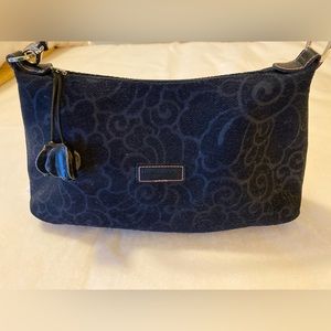 Longchamp purse - black/grey floral, high gloss black leather trim, pink inside.